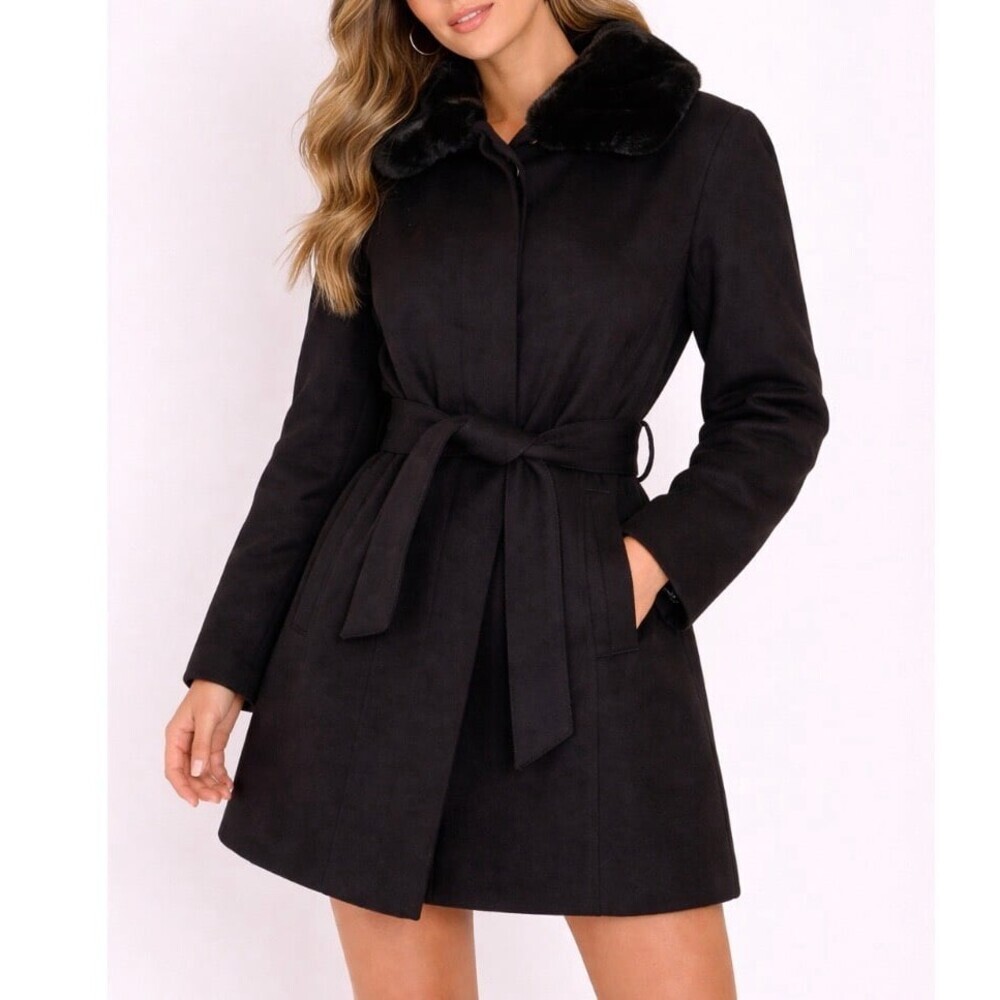Giorgio Armani coat chocolate brown faux fur collar quilted interior SZ 8